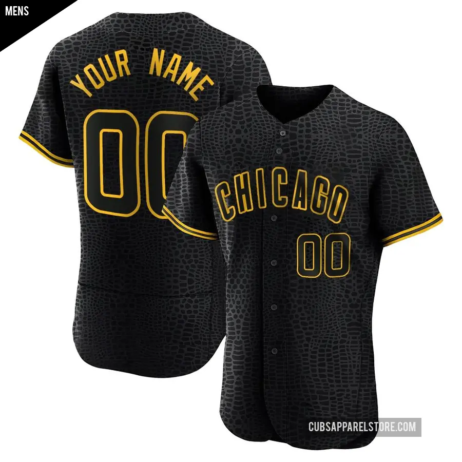 Men's Chicago Cubs ＃00 Custom Authentic Black Snake Skin City Jersey