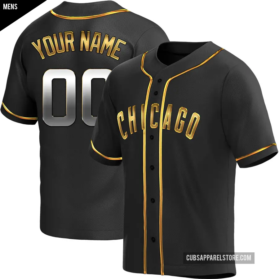 Men's Chicago Cubs ＃00 Custom Replica Gold Black en Alternate Jersey