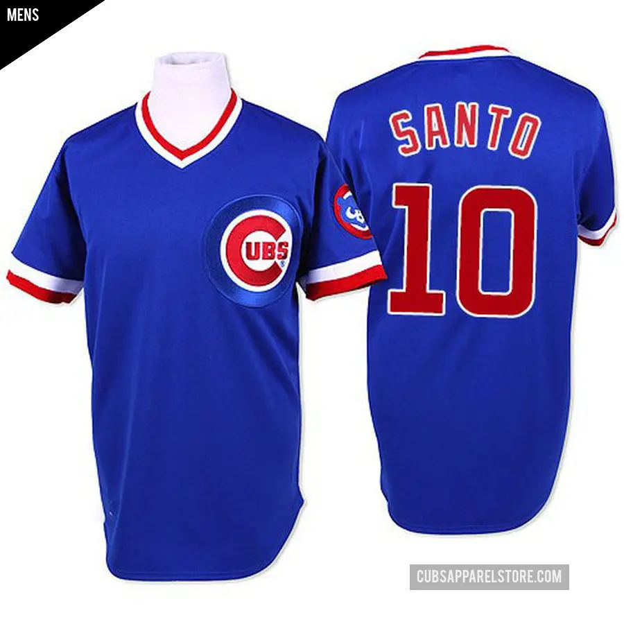 Men's Chicago Cubs ＃10 Ron Santo Authentic Blue Throwback Jersey