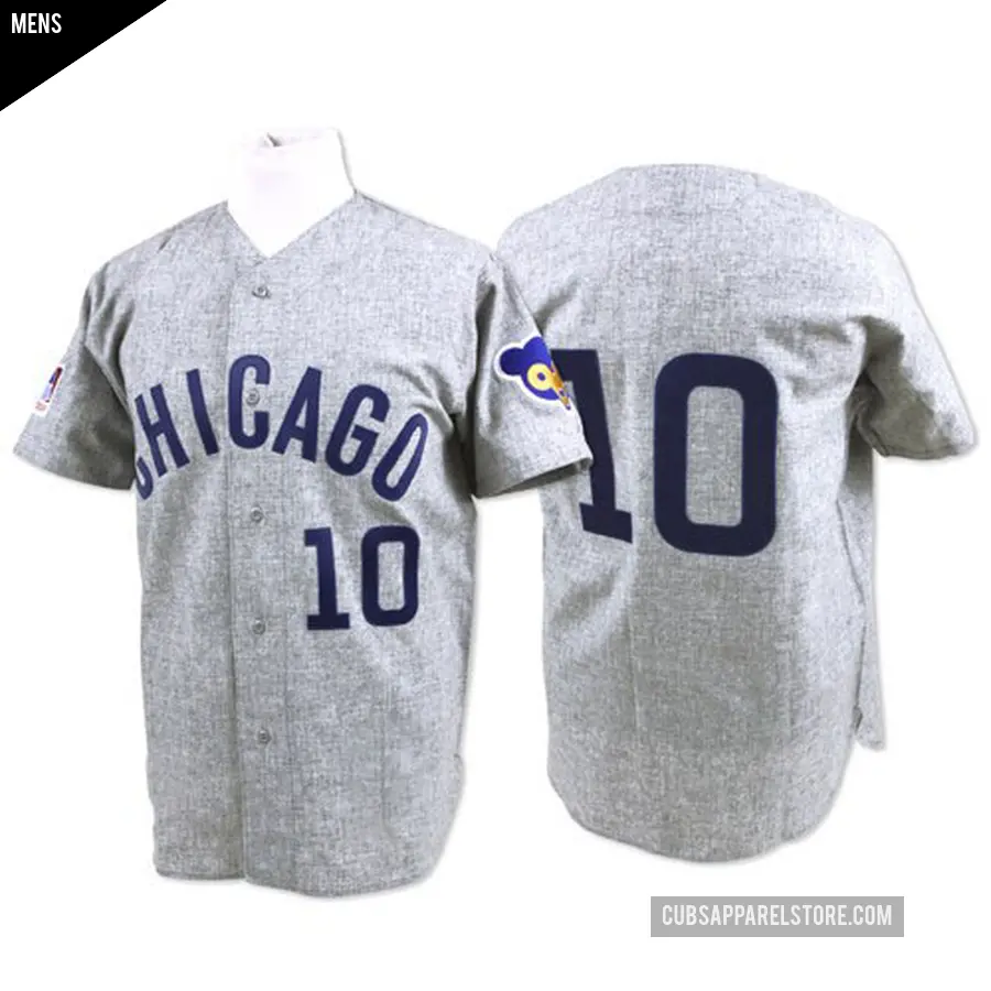 Men's Chicago Cubs ＃10 Ron Santo Authentic Grey Throwback Jersey