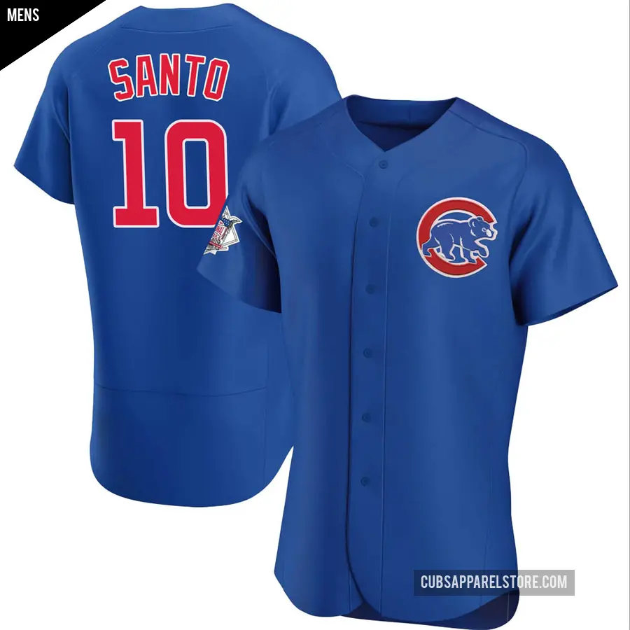 Men's Chicago Cubs ＃10 Ron Santo Authentic Royal Alternate Jersey