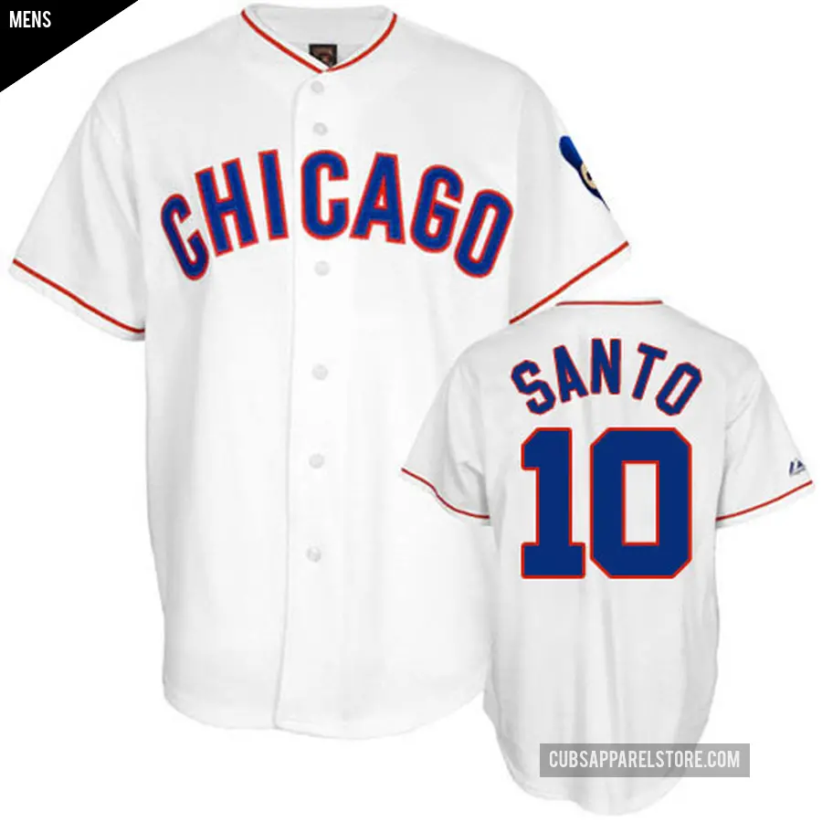 Men's Chicago Cubs ＃10 Ron Santo Authentic White 1968 Throwback Jersey