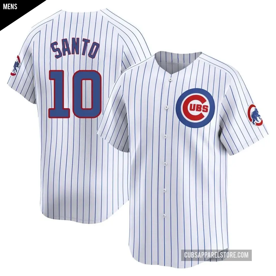 Men's Chicago Cubs ＃10 Ron Santo Limited White Home Jersey