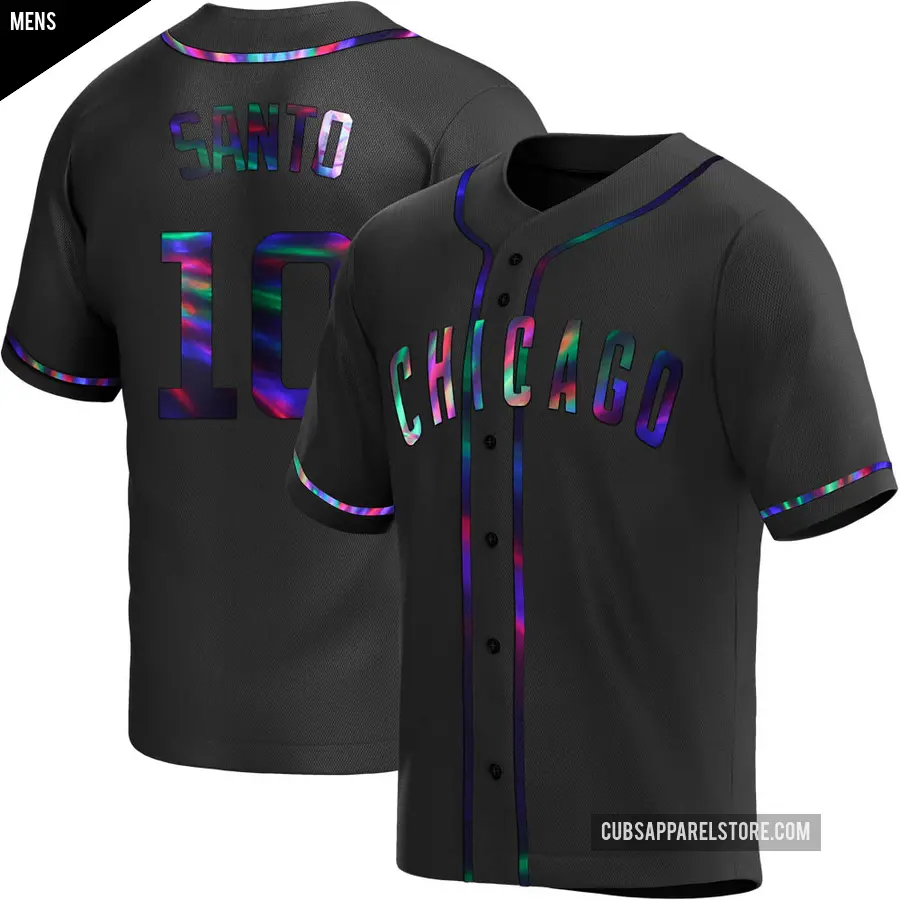 Men's Chicago Cubs ＃10 Ron Santo Replica Black Holographic Alternate Jersey