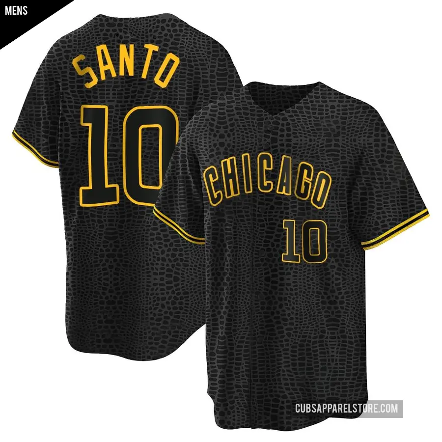 Men's Chicago Cubs ＃10 Ron Santo Replica Black Snake Skin City Jersey