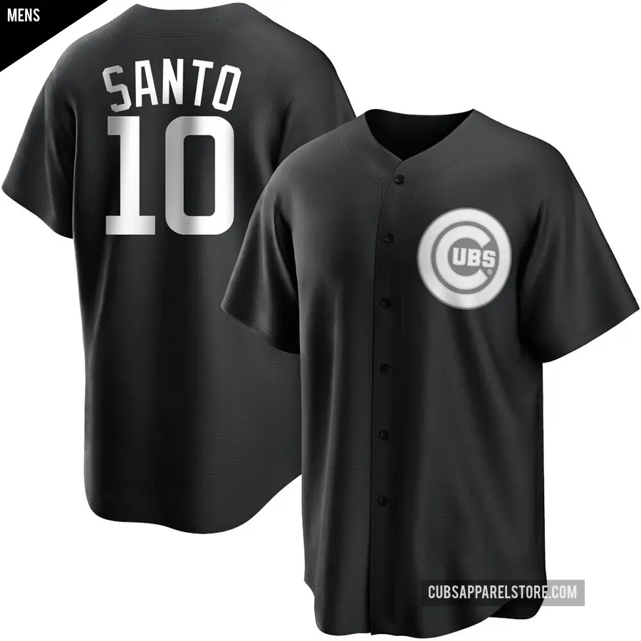 Men's Chicago Cubs ＃10 Ron Santo Replica Black/White Jersey