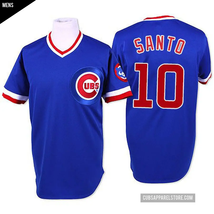 Men's Chicago Cubs ＃10 Ron Santo Replica Blue Throwback Jersey