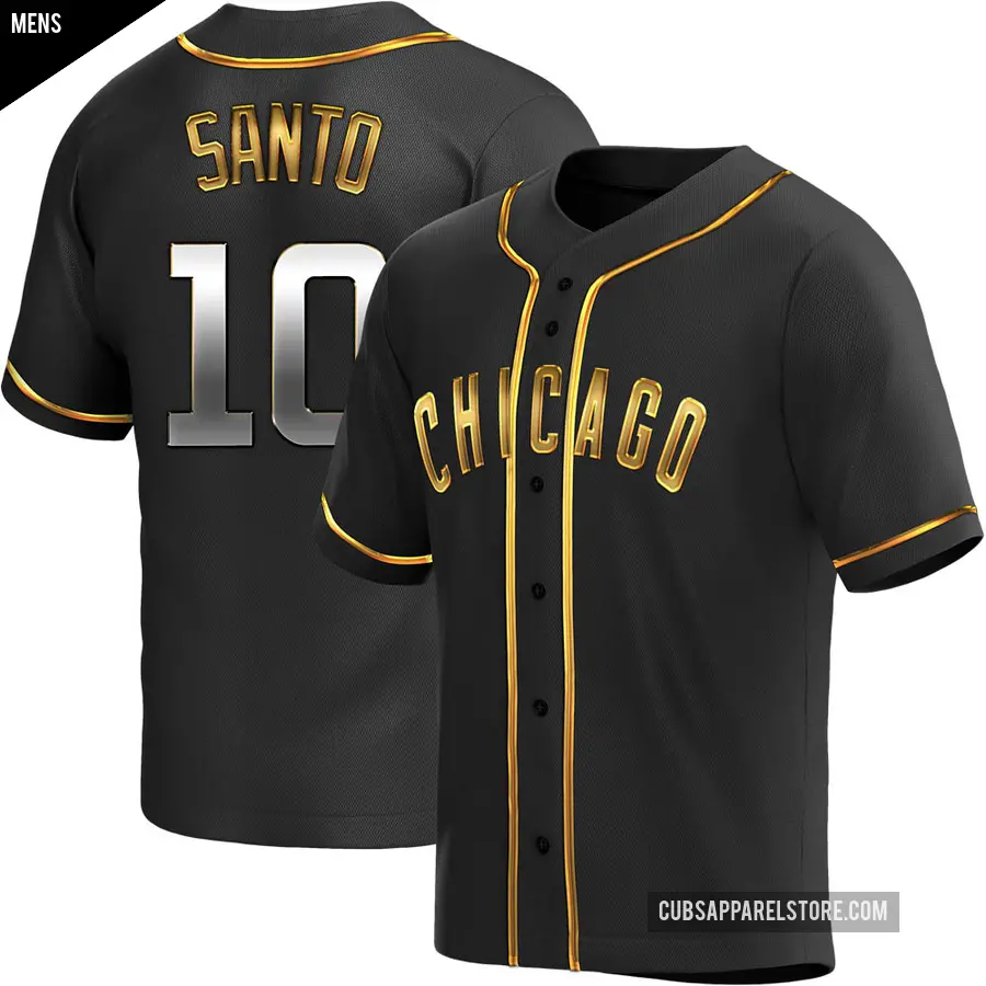 Men's Chicago Cubs ＃10 Ron Santo Replica Gold Black en Alternate Jersey