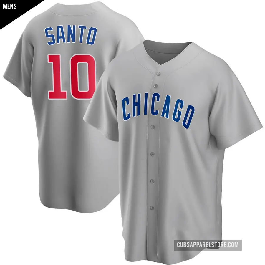 Men's Chicago Cubs ＃10 Ron Santo Replica Gray Road Jersey