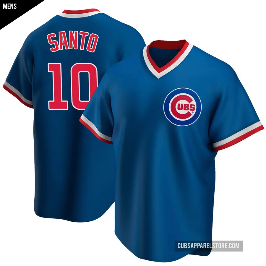 Men's Chicago Cubs ＃10 Ron Santo Replica Royal Road Cooperstown Collection Jersey