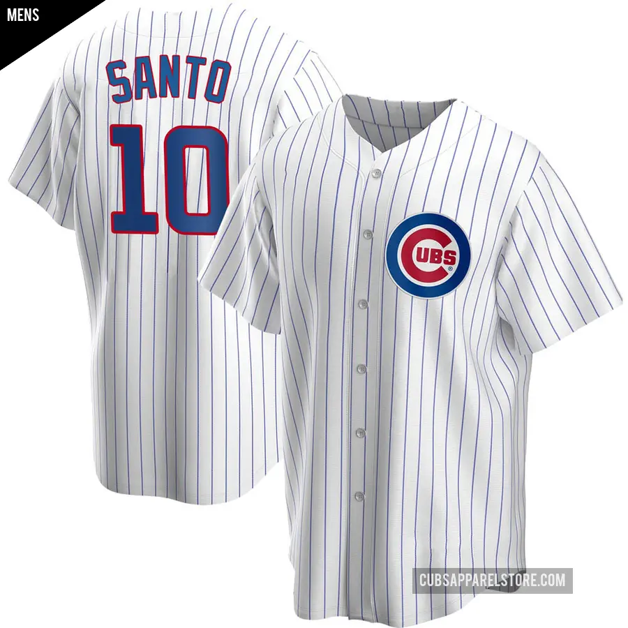 Men's Chicago Cubs ＃10 Ron Santo Replica White Home Jersey