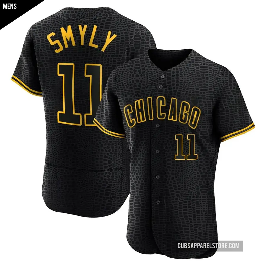 Men's Chicago Cubs ＃11 Drew Smyly Authentic Black Snake Skin City Jersey