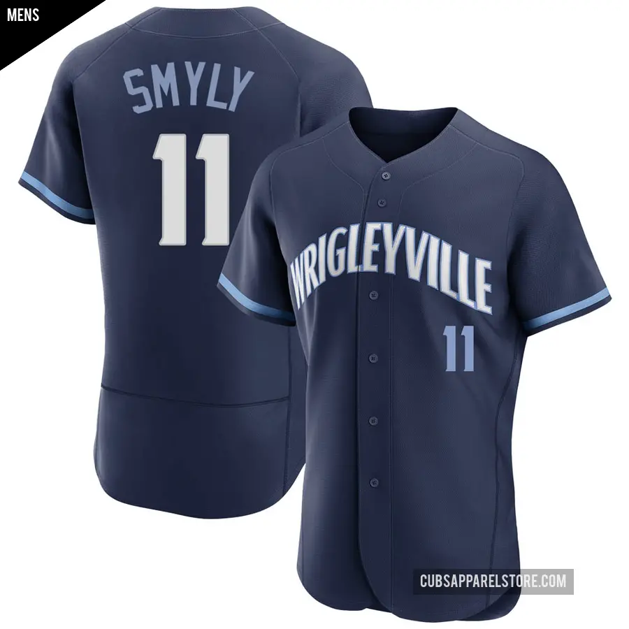 Men's Chicago Cubs ＃11 Drew Smyly Authentic Navy 2021 City Connect Jersey