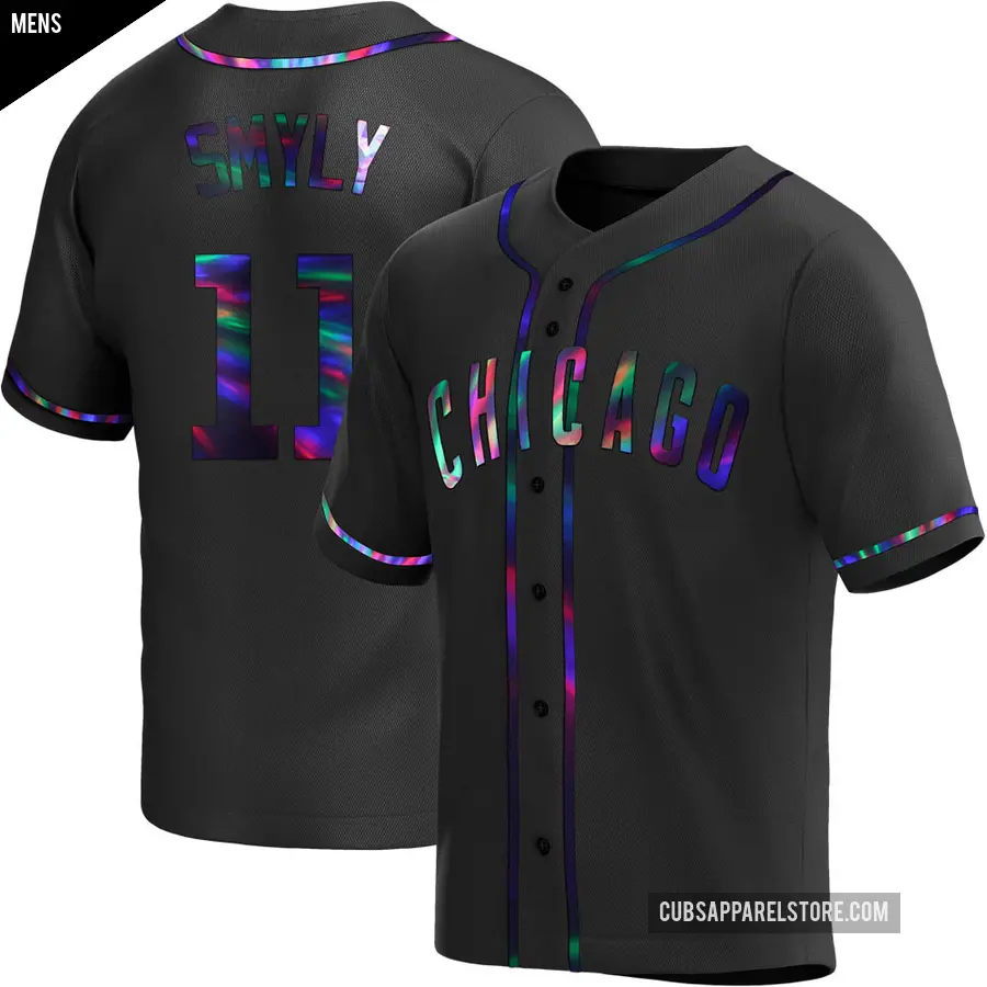 Men's Chicago Cubs ＃11 Drew Smyly Replica Black Holographic Alternate Jersey