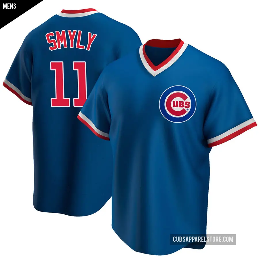 Men's Chicago Cubs ＃11 Drew Smyly Replica Royal Road Cooperstown Collection Jersey