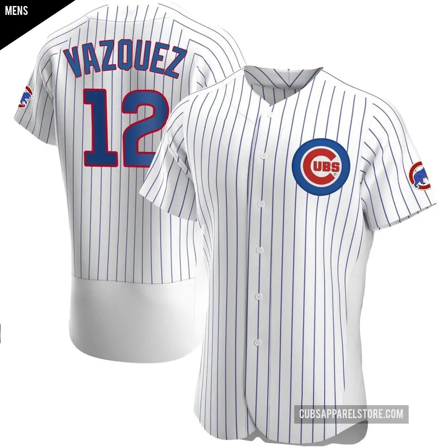 Men's Chicago Cubs ＃12 Luis Vazquez Authentic White Home Jersey