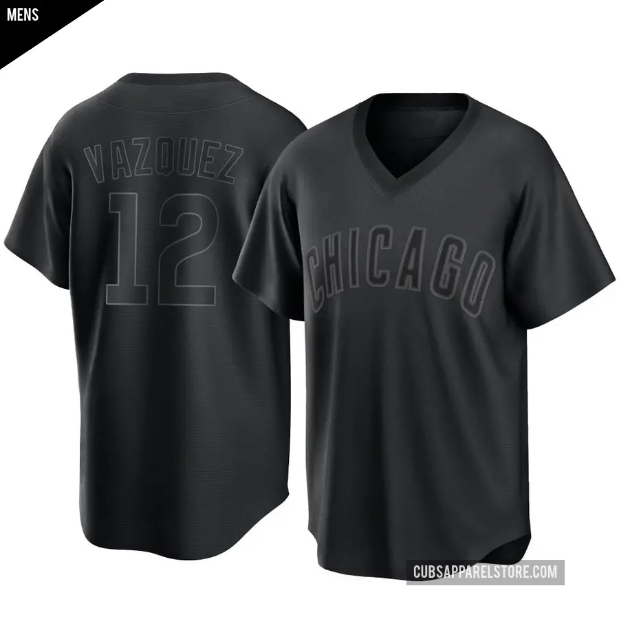 Men's Chicago Cubs ＃12 Luis Vazquez Replica Black Pitch Fashion Jersey