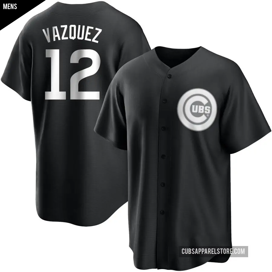 Men's Chicago Cubs ＃12 Luis Vazquez Replica Black/White Jersey