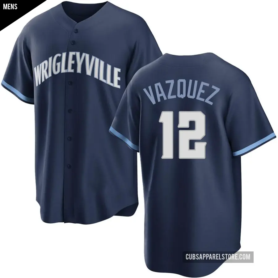 Men's Chicago Cubs ＃12 Luis Vazquez Replica Navy 2021 City Connect Jersey