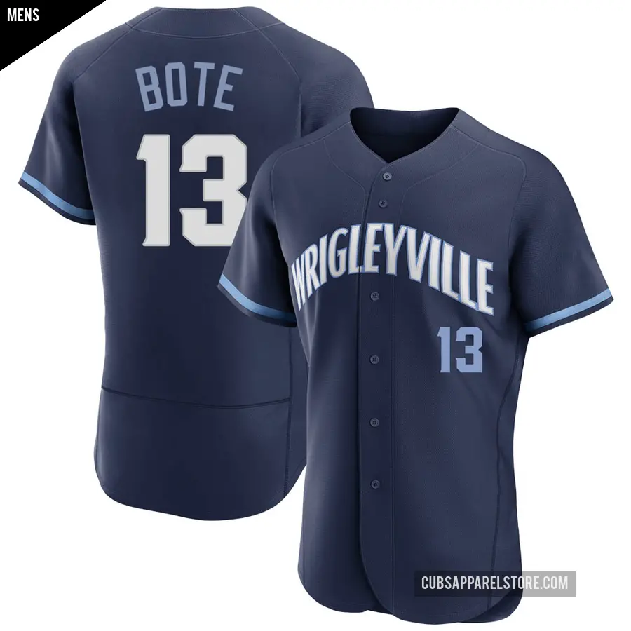 Men's Chicago Cubs ＃13 David Bote Authentic Navy 2021 City Connect Jersey