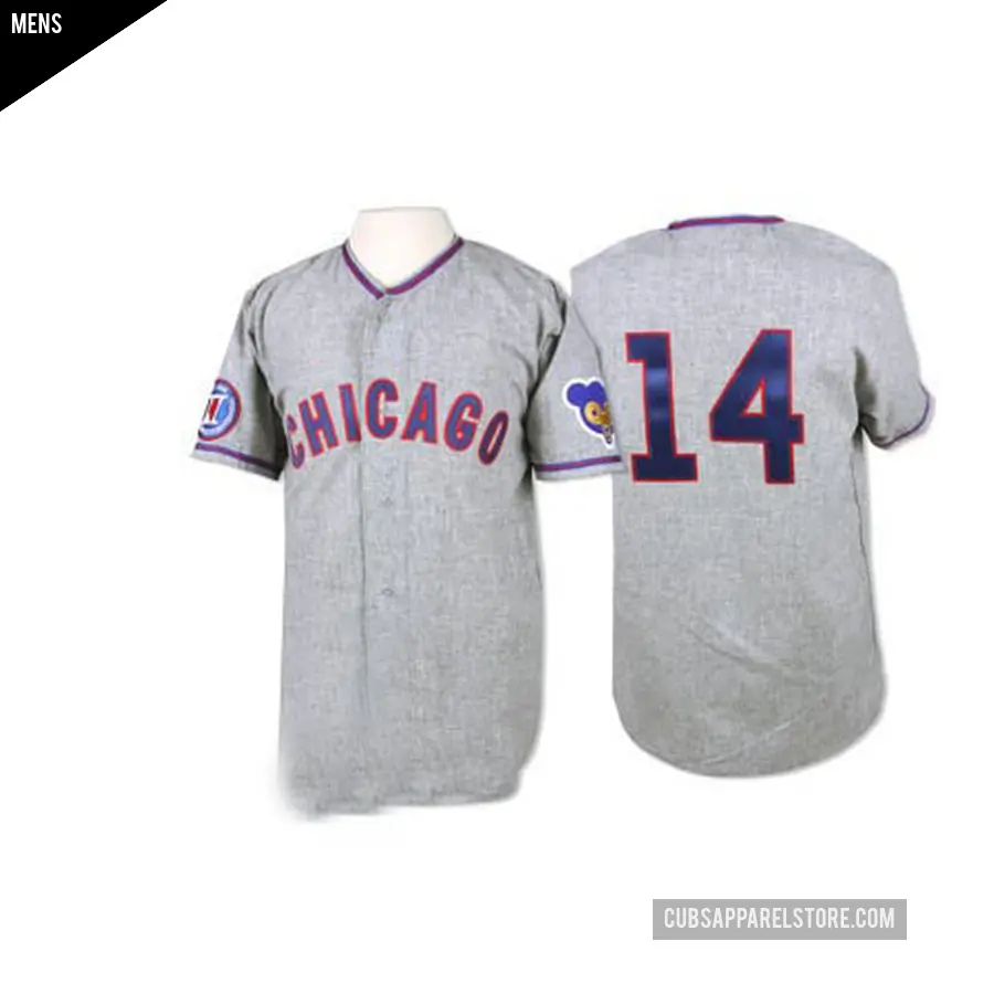 Men's Chicago Cubs ＃14 Ernie Banks Authentic Grey 1968 Throwback Jersey