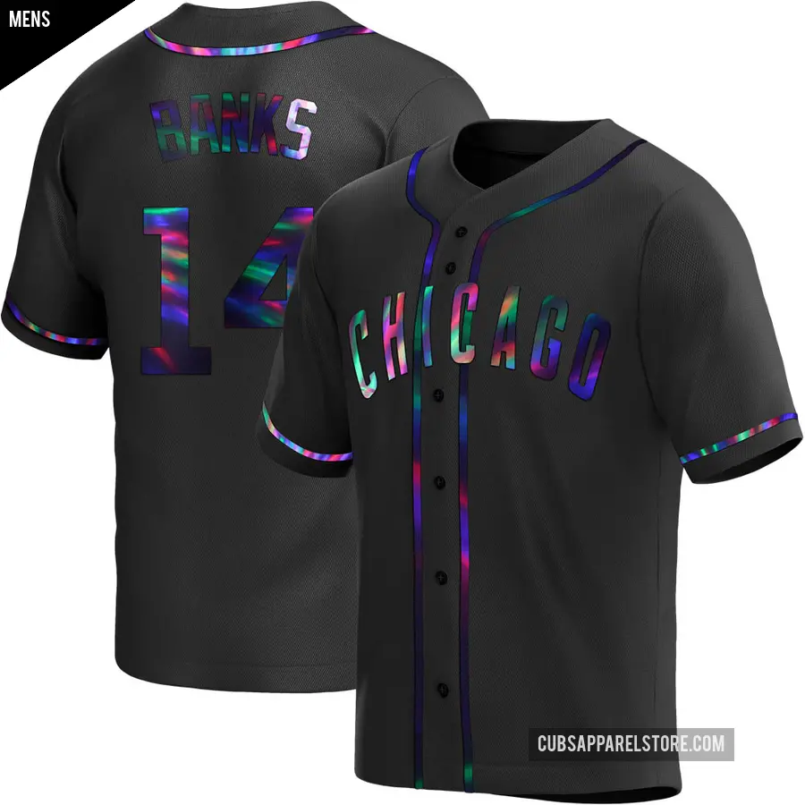 Men's Chicago Cubs ＃14 Ernie Banks Replica Black Holographic Alternate Jersey