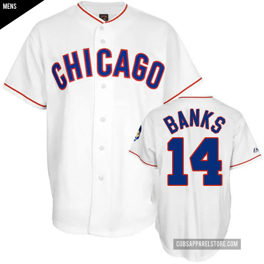 Men's Chicago Cubs ＃14 Ernie Banks Replica White 1968 Throwback Jersey