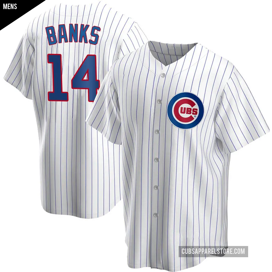 Men's Chicago Cubs ＃14 Ernie Banks Replica White Home Jersey