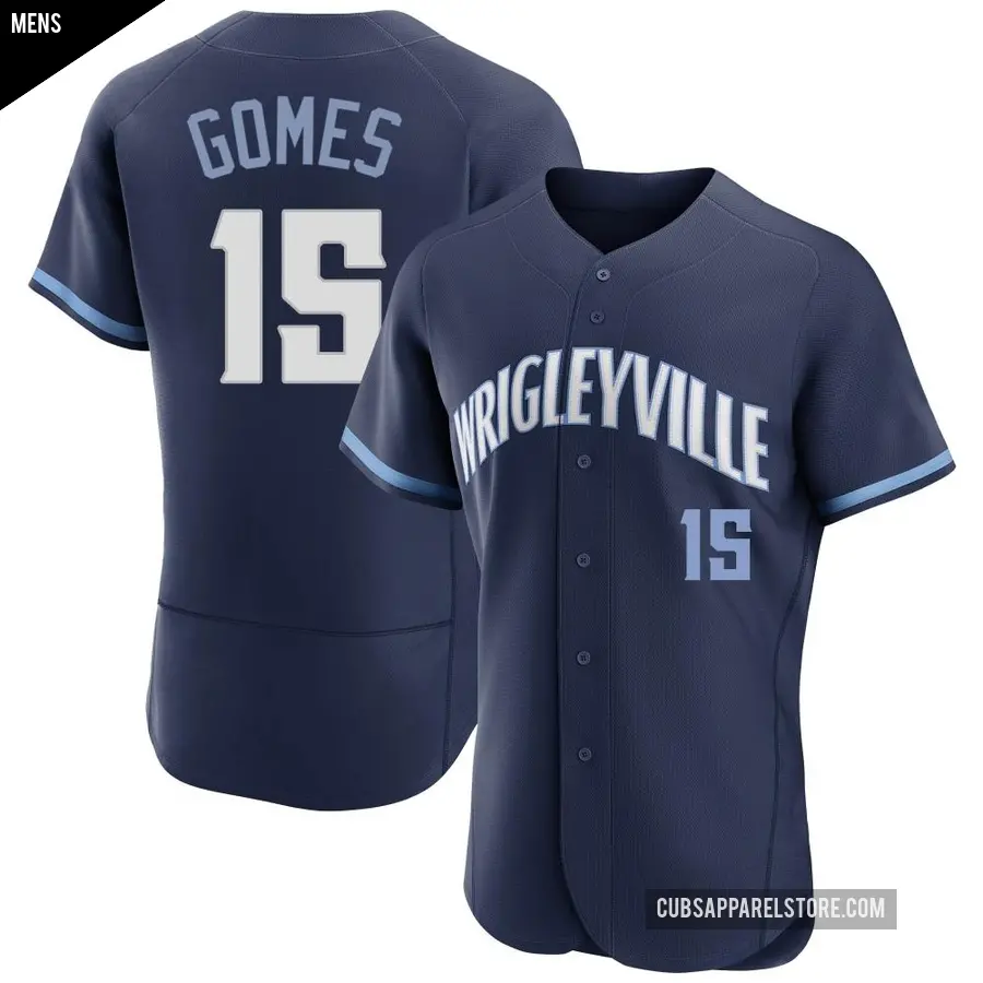 Men's Chicago Cubs ＃15 Yan Gomes Authentic Navy 2021 City Connect Jersey