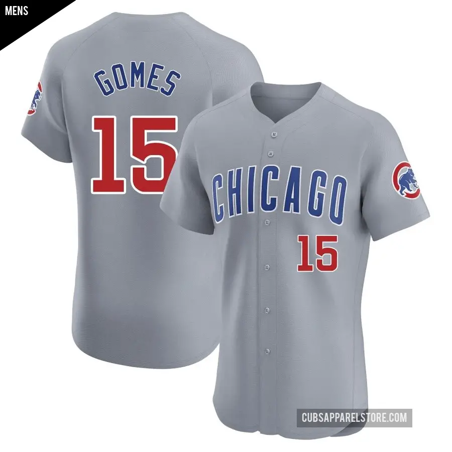 Men's Chicago Cubs ＃15 Yan Gomes Elite Gray Road Jersey