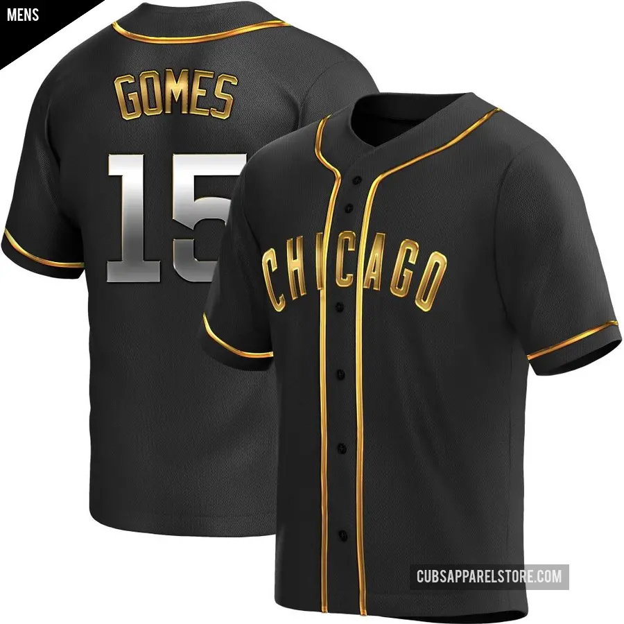 Men's Chicago Cubs ＃15 Yan Gomes Replica Gold Black en Alternate Jersey