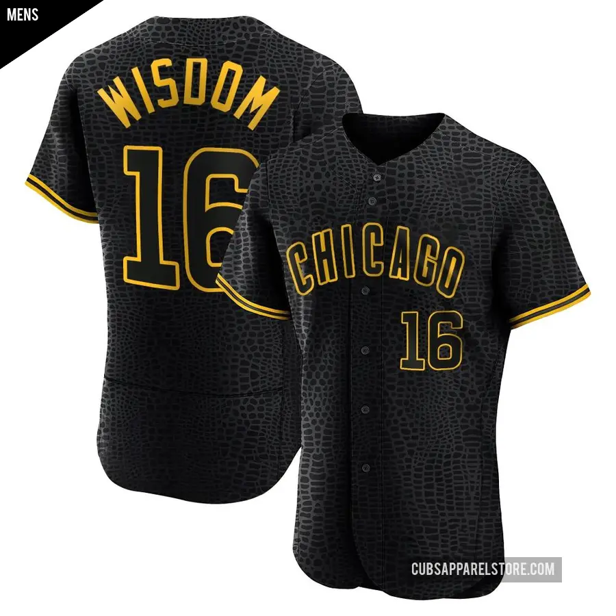 Men's Chicago Cubs ＃16 Patrick Wisdom Authentic Black Snake Skin City Jersey