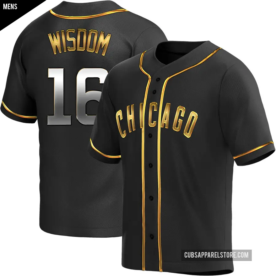 Men's Chicago Cubs ＃16 Patrick Wisdom Replica Gold Black en Alternate Jersey