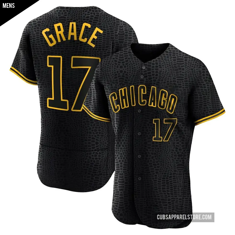 Men's Chicago Cubs ＃17 Mark Grace Authentic Black Snake Skin City Jersey