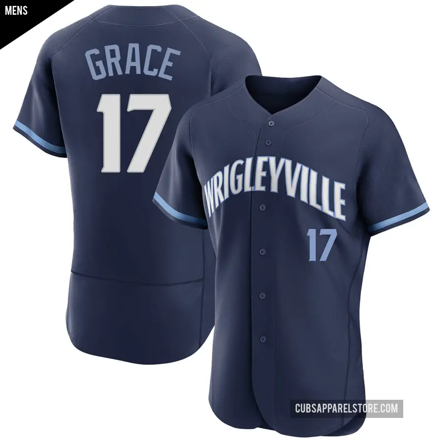 Men's Chicago Cubs ＃17 Mark Grace Authentic Navy 2021 City Connect Jersey