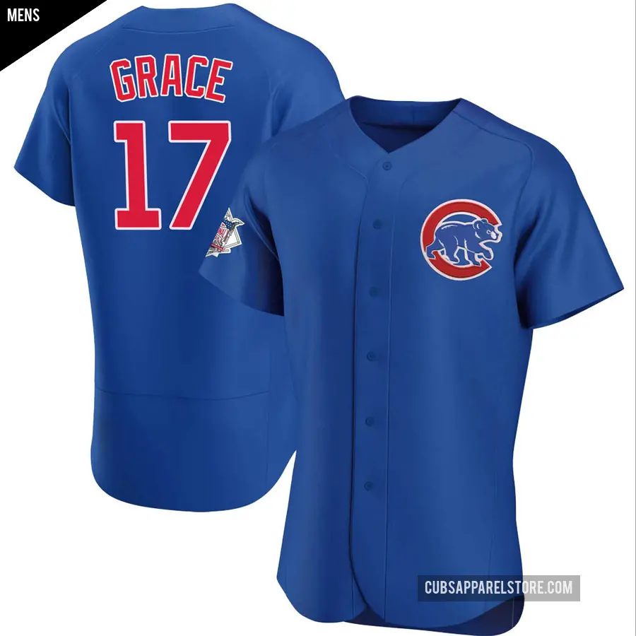 Men's Chicago Cubs ＃17 Mark Grace Authentic Royal Alternate Jersey