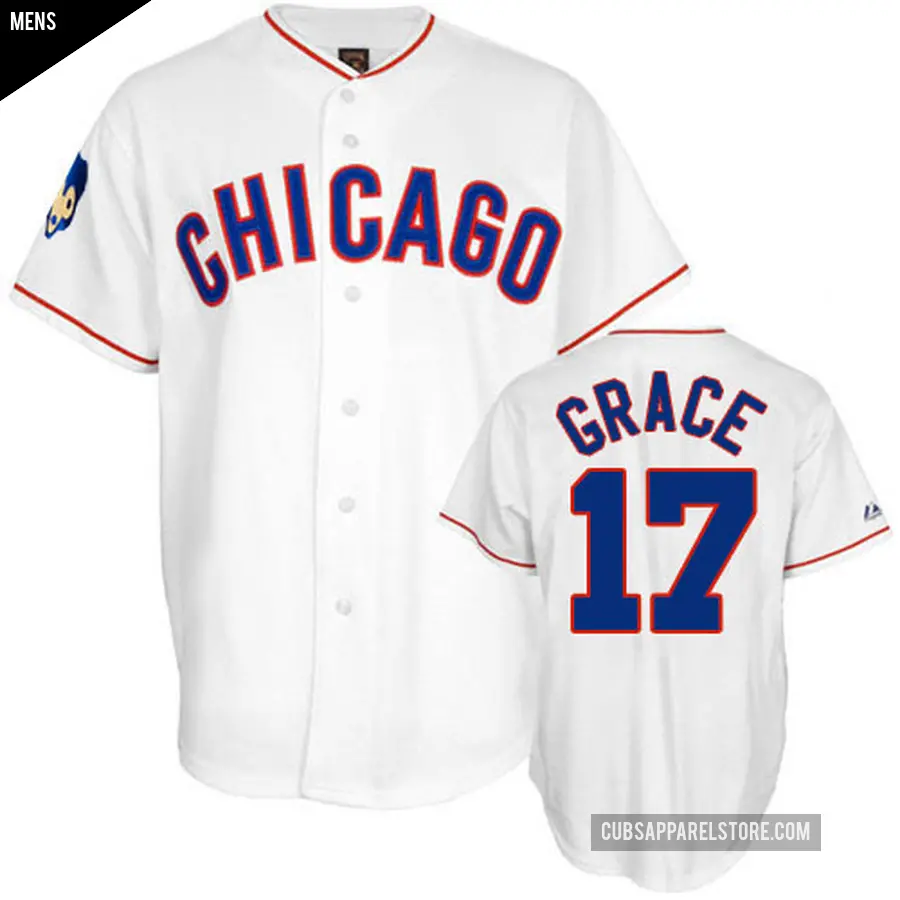 Men's Chicago Cubs ＃17 Mark Grace Authentic White 1968 Throwback Jersey