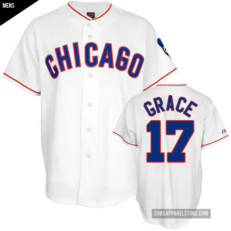 Men's Chicago Cubs ＃17 Mark Grace Authentic White 1988 Throwback Jersey