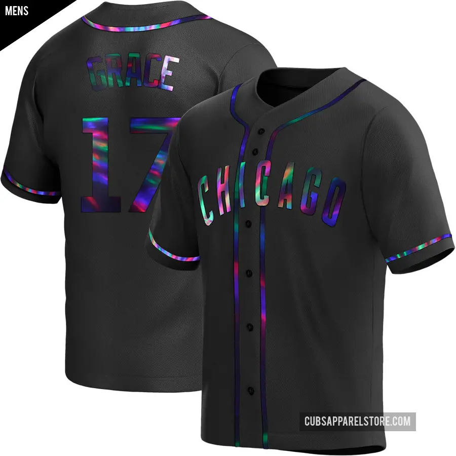 Men's Chicago Cubs ＃17 Mark Grace Replica Black Holographic Alternate Jersey