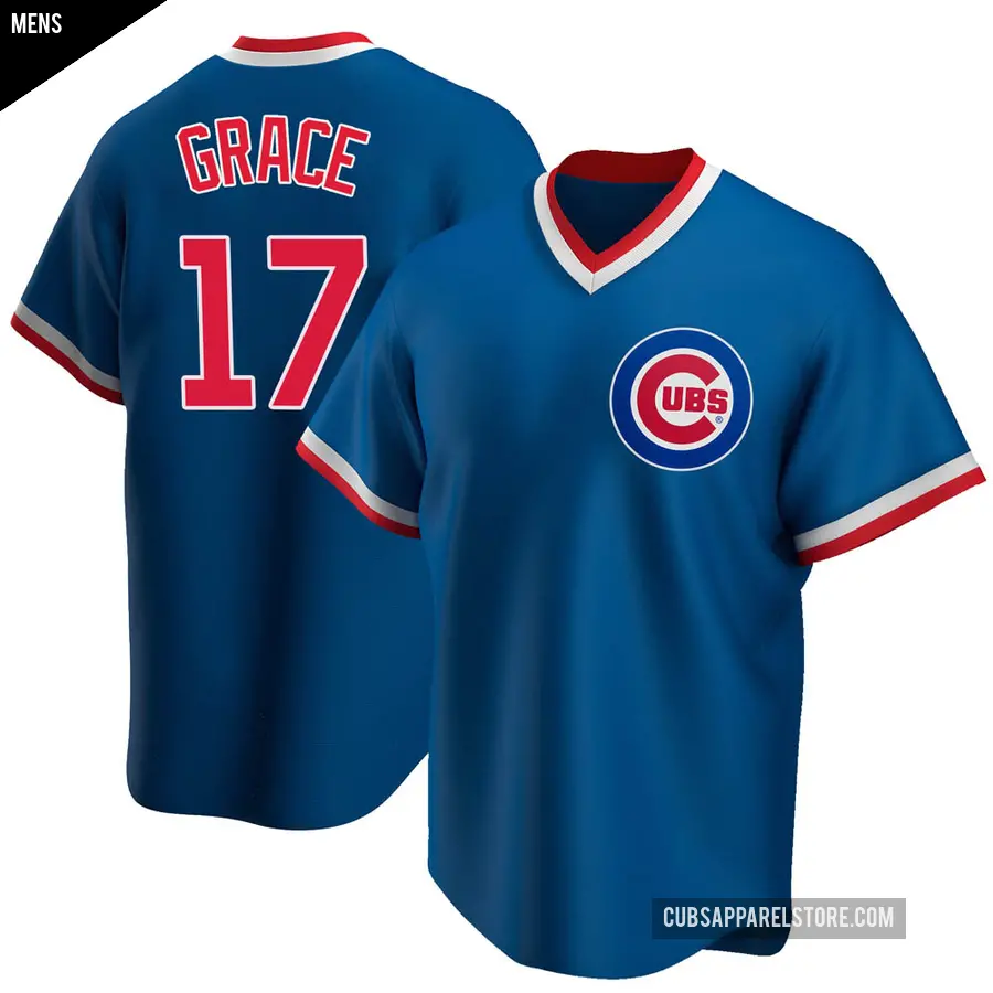 Men's Chicago Cubs ＃17 Mark Grace Replica Royal Road Cooperstown Collection Jersey