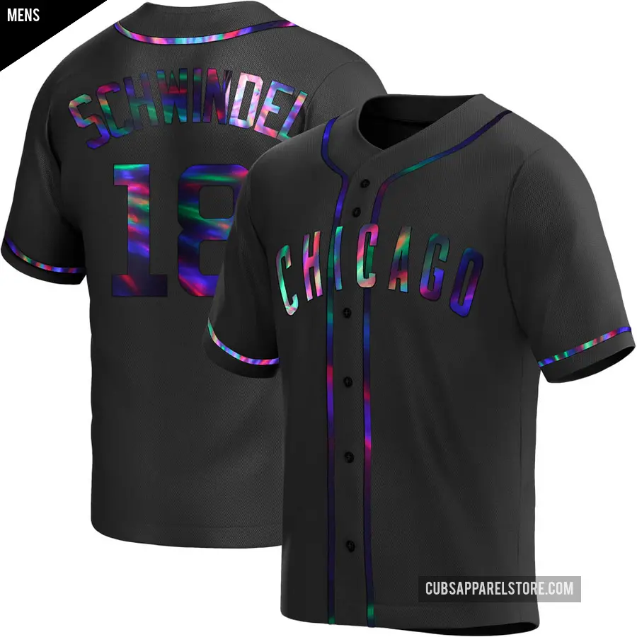 Men's Chicago Cubs ＃18 Frank Schwindel Replica Black Holographic Alternate Jersey