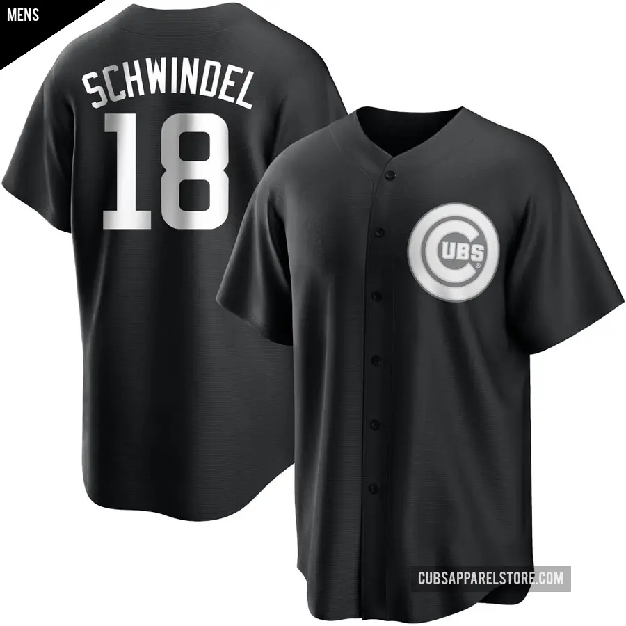 Men's Chicago Cubs ＃18 Frank Schwindel Replica Black/White Jersey