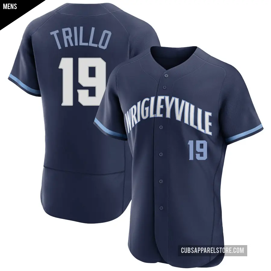 Men's Chicago Cubs ＃19 Manny Trillo Authentic Navy 2021 City Connect Jersey