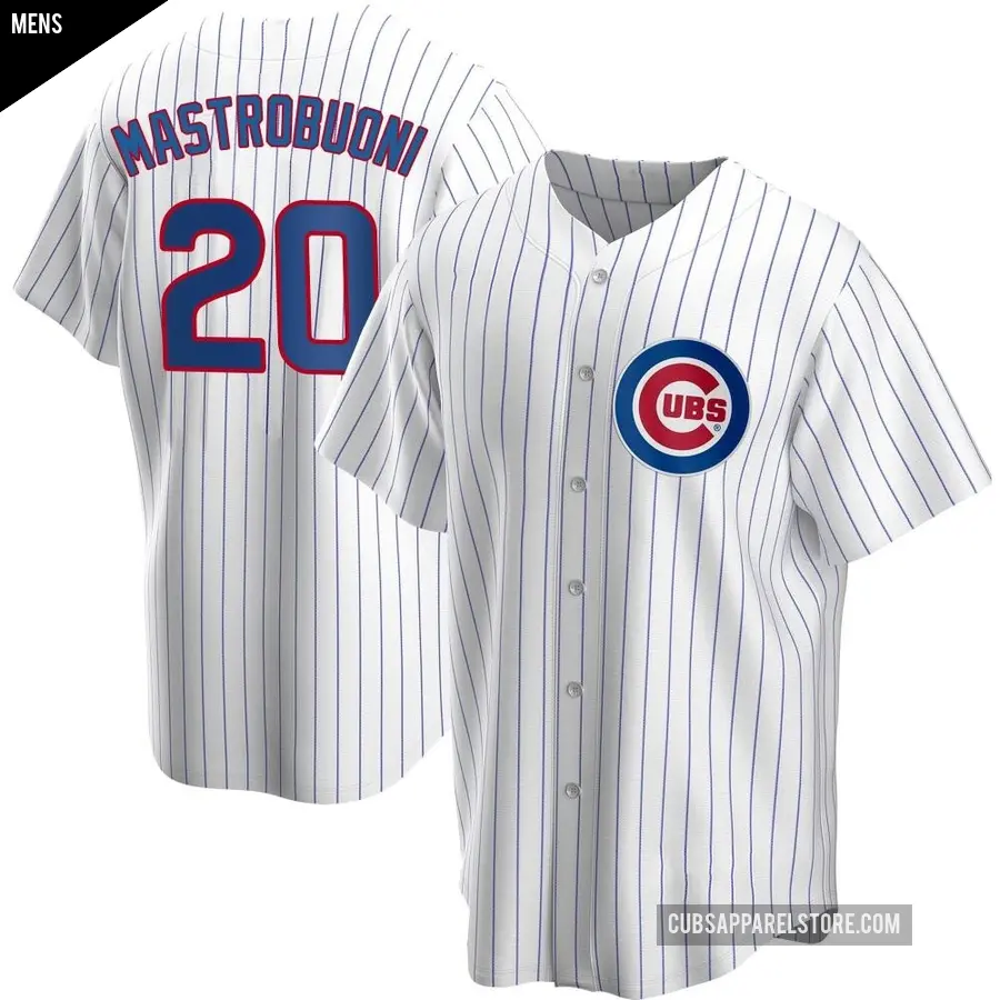 Men's Chicago Cubs ＃20 Miles Mastrobuoni Replica White Home Jersey