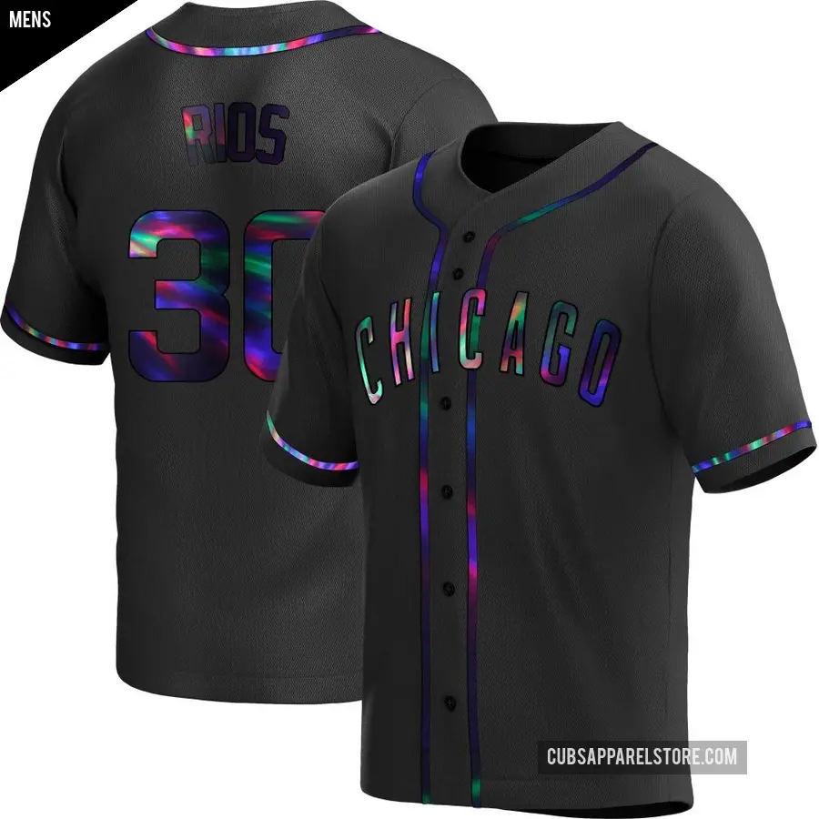 Men's Chicago Cubs ＃30 Edwin Rios Replica Black Holographic Alternate Jersey