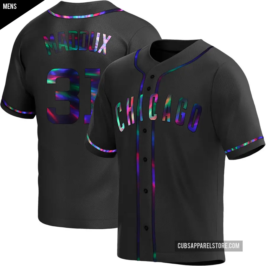 Men's Chicago Cubs ＃31 Greg Maddux Replica Black Holographic Alternate Jersey