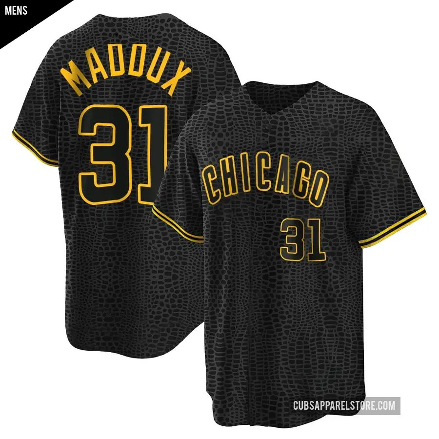 Men's Chicago Cubs ＃31 Greg Maddux Replica Black Snake Skin City Jersey