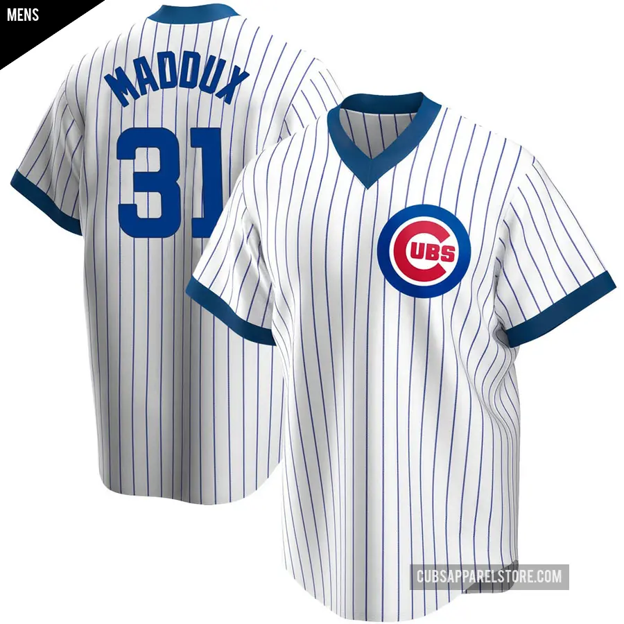 Men's Chicago Cubs ＃31 Greg Maddux Replica White Home Cooperstown Collection Jersey