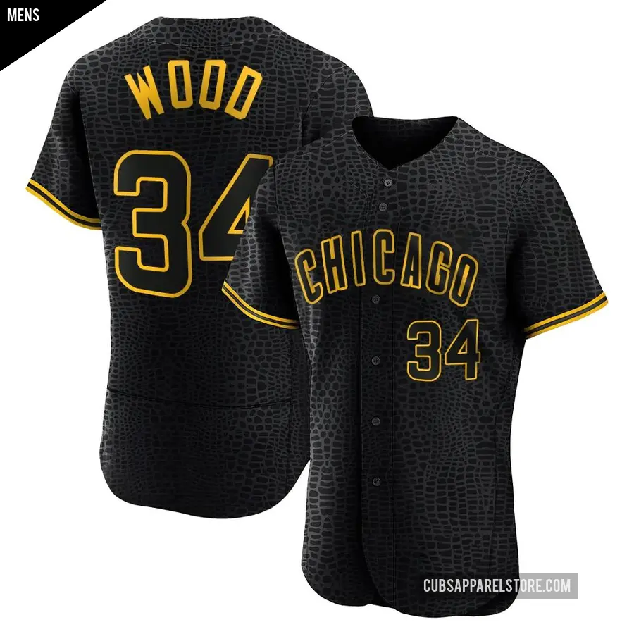 Men's Chicago Cubs ＃34 Kerry Wood Authentic Black Snake Skin City Jersey