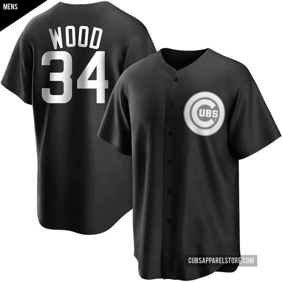 Men's Chicago Cubs ＃34 Kerry Wood Replica Black/White Jersey